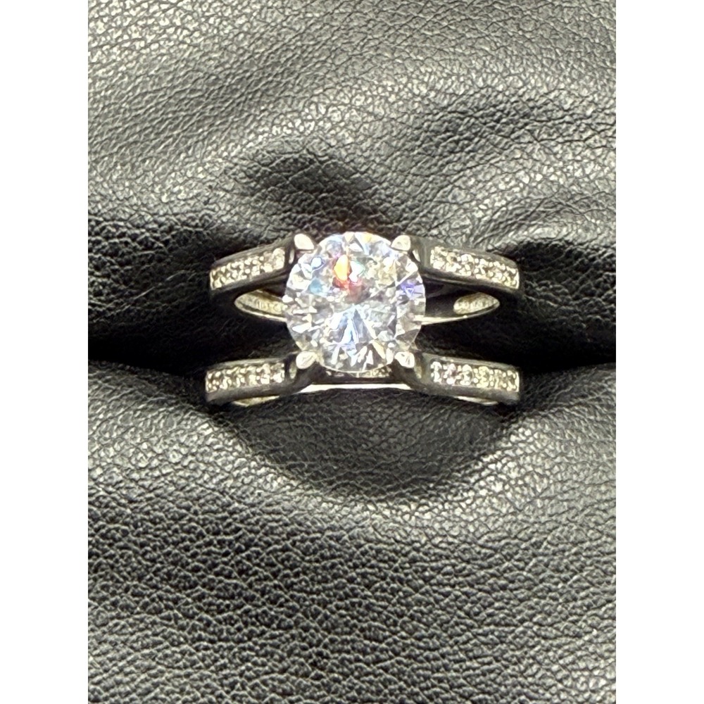 Vintage Sterling Silver CZ Split Shank Engagement Ring Size 7.75 J19